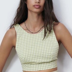 NWOT Zara Green Gingham Crop Top